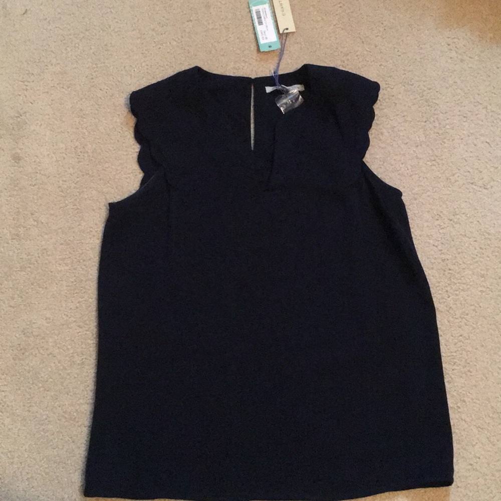 Navy Dawney Scallop Trim Blouse